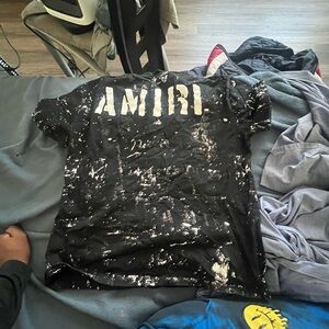 AMIRI Black Tee with White Paint Splatter